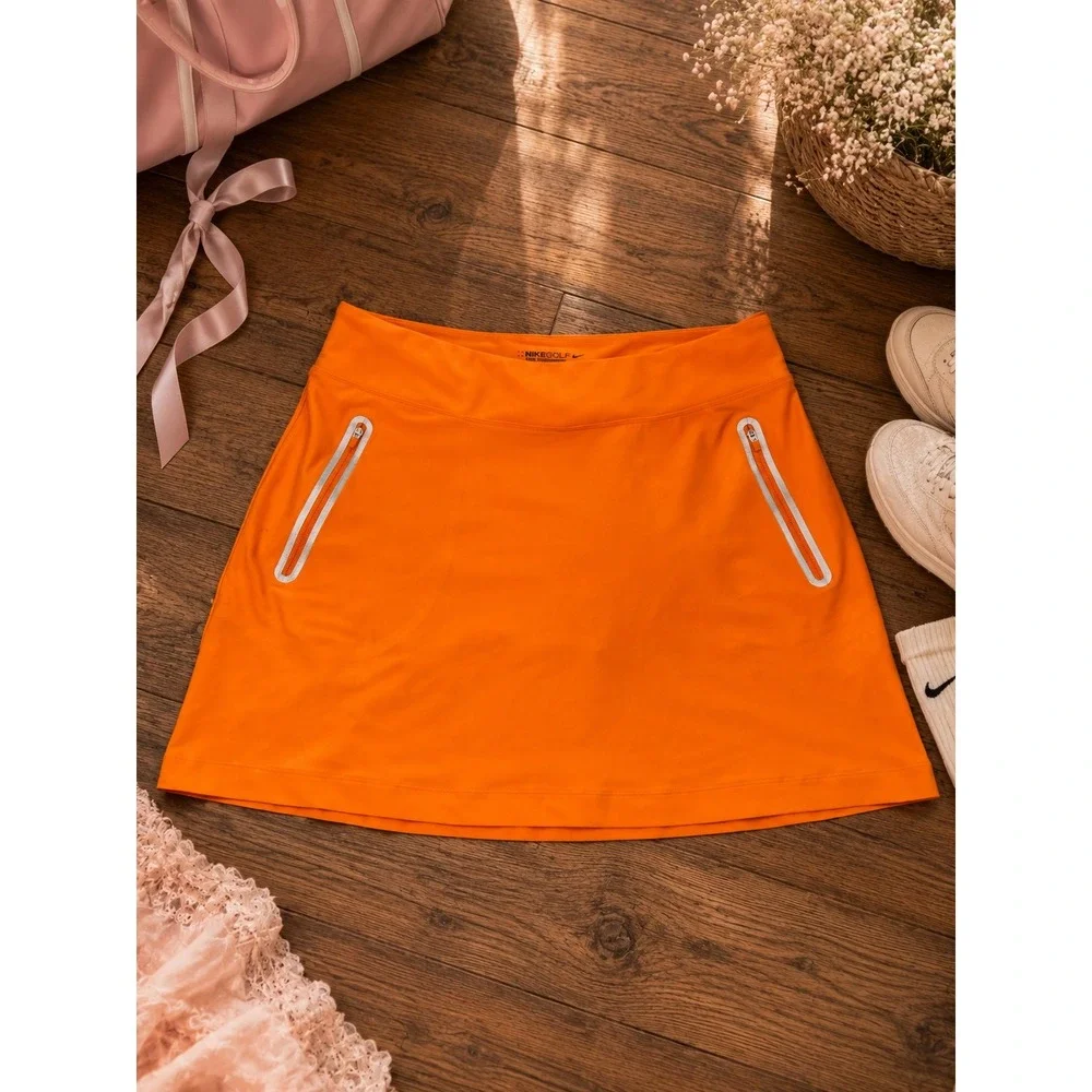 Nike Golf Tour Performance Orange Dri-FIT Skort Zipper Pockets Womens Large